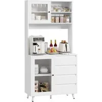 Homfa Küchenbuffet Küchenschrank Buffetschrank Hochschrank mit Arbeitsplatte und 4 Schubladen, weiß, 80x40x180 cm