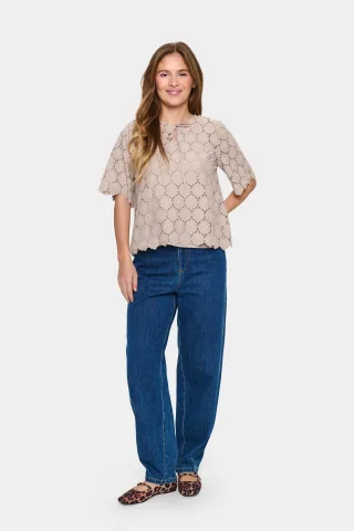 Kurzarm-Bluse Lockere Passform Atmos beige