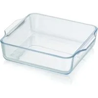 KHG Auflaufform aus Glas 1,5 Liter quadratisch für kalte & warme Speisen, Glas, temperaturbeständig -40 bis 450°C, mikrowellengeeignet