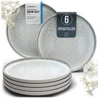 PURE LIVING INTERIOR DESIGN Geschirr-Set Pure Living Speiseteller 6er 26cm »Ibiza«, Steingut, Beige, 6 Personen, Steingut, Mediterrane Handwerksoptik, Reaktive Glasur – jedes Stück einzigartig…