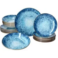MamboCat Teller-Set Marina 18tlg Tellerset blaue 6 Pers Kuchenteller Speiseteller, Porzellan
