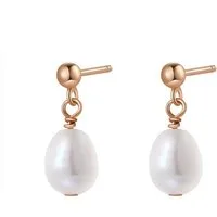 Hey Happiness Perlenohrringe Damen Tropfen, Ohrstecker mit hängender Perle, 925 Silber Ohrringe Süßwasserperle Anhänger, Roségold Gold vergoldet