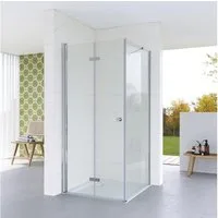 AQUABATOS Eckdusche Duschkabine Eckeinstieg rahmenlos mit Falttür Drehfalttür Dusche, BxT: 70x70 cm, Einscheiben-Sicherheitsglas (ESG) 5 mm, Hebe-Senk-Funktion, 180º faltbar klappbar, Ebenerdige Montage möglich