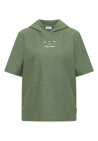 CECIL - Kurzarm Shirt mit Kapuze und Wording deep matcha green - Gr. - XL
