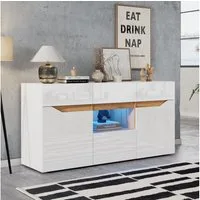 Merax Sideboard hochglanz Anrichte mit LED, Buffetschrank in Weiß/Schwarz & Holzoptik (1 St), Kommode mit 4 Schubladen, 2 Schränken & halboffenem Fach, 140x40x70cm