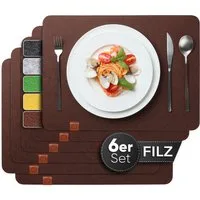 Loco Bird Platzset Tischset aus Filz, 6er Set Rechteckig, Platzsets 44x32 cm, (Tischset in braun), abwischbare Tischuntersetzer Platzdeckchen
