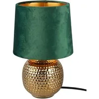 Reality Leuchten LED Nachttischlampe, Dimmfunktion, LED wechselbar, Warmweiß, kleine ausgefallen-e Samt Lampenschirm dimmbar Grün Gold-en, Höhe 26cm