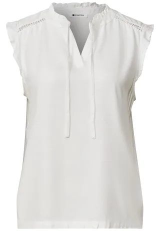 Street One - Top mit Strukturmix und Crochet-Details off white - Gr. - 44