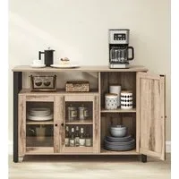 VASAGLE Buffet Sideboard, Küchenschrank, für Wohnzimmer, Esszimmer, 110x33x75 cm 3 Türen, Aufbewahrungsschrank, Landhausstil, kamelbraun-tintenschwarz