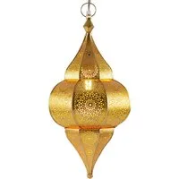 Marrakesch Orient & Mediterran Interior Pendelleuchte Orientalische Hängeleuchte Lunar Lampe aus Metall Leuchte, Gold 40 cm, Handarbeit