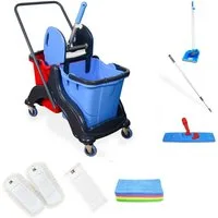Hypafol Putzwagen, (SET, 2x Eimer, Mopp-Presse, 3x Wisch-Möppe, Mikrofasertücher, Kehrgarnitur)