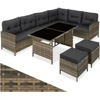 tectake Loungeset Rattan Sitzgruppe mit Sicherheitsglasplatten, für 6 bis 8 Personen, (Gartenlounge-set Barletta, 6-tlg., geeignet für Outdoor in Natur), widerstandsfähig und UV-beständig, dicke Rückenkissen