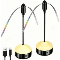 VIVIHEYDAY Fliegenwedler Fliegenventilatoren für Tische mit LED-Licht, wiederaufladbarer, Tischventilator, Tragbare Fliegenabwehr 2-tlg., für Picknick, Party, Zuhause, Restaurant und Grill