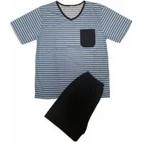 Lucky Shorty Maritime Streifen Herren Pyjama Set kurzarm M - 5XL