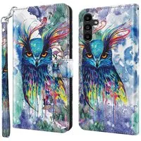 CLM-Tech Handytasche für Samsung Galaxy A16 / A17 5G Hülle aus Kunstleder Klapphülle (Eule bunt, Handyhülle mit Standfunktion - Wallet Flip Case inklusive Kartenfächer), Cover mit Magnetverschluss