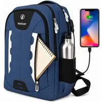 HELLSER Laptoprucksack & Schulrucksack NOVA Unisex mit USB-Ladeanschluss & Laptopfach 16 Zoll, Wasserabweisend, Reiserucksack Handgepäck, Reflektoren, Ergonomisch