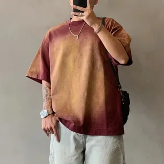 INCERUN Mens Gradient Short-Sleeve T-Shirt Fashion Daily Comfortable Crew Neck Tshirt for Couple