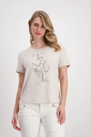 monari - Shirt mit Glanz-Print light sand - Gr. - 38