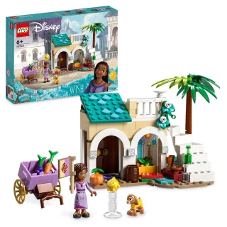 LEGO Disney Wish Asha in der Stadt Rosas Wish-Film-Set mit Marktplatz Asha-Minipuppe Valentino als Spielzeug-Ziege und Stern-Figuren Geschenk für Kinder ab 6 Jahren Mädchen und Jungen 43223