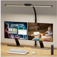 Quntis LED Schreibtischlampe 24W LED Doppelkopf Schwanenhals-Schreibtischlampe mit Klemmarm, Dimmbar, LED fest integriert, Kaltweiß/Naturweiß/Warmweiß, Schwanenhals-Büro-Tischlampe mit Fernbedienung für Home Office