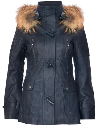 Damen-Parkajacke aus gestepptem Leder mit Kapuze – Northampton