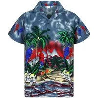 King Kameha Hawaiihemd Parrot Funky Hawaii-Hemd Herren Kurzarm Front-Tasche Stylish Unisex