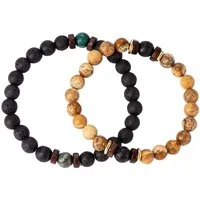 Firetti Armband Set Schmuck Geschenk Armschmuck Armkette Edelstein Perlen, Onesize (Set, 2-tlg), Made in Germany - mit Lavastein, Türkis (beh), Landschafts Jaspis