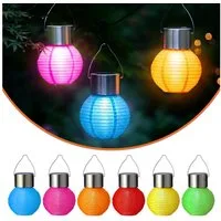 Spetebo LED Lampion Solar Mini Nylon Lampion zum Hängen 10 cm bunt - 6er Set, Solarbetrieben, LED fest integriert, kalt weiß, Dämmerungssensor