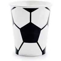 partydeco Einwegbecher, Papier, Pappbecher Fußball 220ml schwarz weiß 6er Set