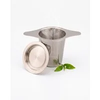 Green Coffein Teesieb Edelstahl-Teesieb mit Deckel, Teefilter für Tassen & Kannen, (Teebereiter-Zubehör / Teesieb-Set, 2-teiliges Set bestehend aus Teefilter und passgenauem Deckel), Feines Universal-Edelstahl-Teesieb mit praktischem Kombi-Deckel