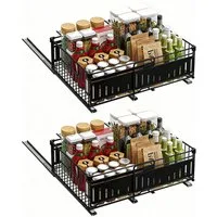 BlingBin Küchenorganizer-Set Teleskopschublade, Ausziehbare Schublade Aufbewahrungsregale Organizer, (1er Set, 2-tlg., 39 x 49,5 x 16,5 cm), für Küchenschränke,Teleskopschublade Ausziehbar Küche Schublade