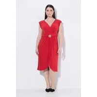 Ulla Popken Jerseykleid Kleid drapiert A-Linie V-Ausschnitt ärmellos