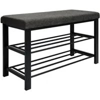 DuneDesign Schuhregal 81 x 32 x 46 cm Schuhbank mit Ablagen & Sitzfläche - Sitzbank Metall, Garderobenbank Flur - Flurbank mit Polster - Polsterbank für Garderobe