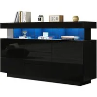 Merax Sideboard Hochglanz mit LED, Mehrzweckschrank aus Spanplatte & Acryl (1 St), Kommode mit 3 Schubladen und 2 Türen, Schrank Vitrine 140x35x80cm