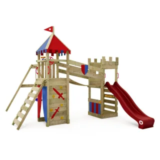 Spielturm Smart Fort mit Doppelschaukel & Wellenrutsche - Stabiler Kletterturm aus Massivholz für den Garten - Sicherer Abenteuerspielplatz Wickey