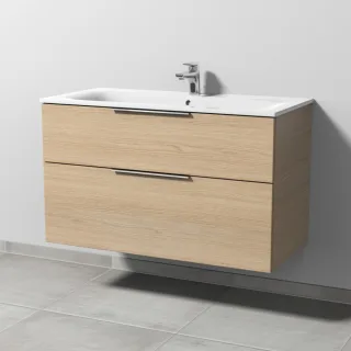 Sanipa 3way Waschtischunterbau zu Geberit Renova Plan Slim Waschtisch mit 2 Auszügen, Eiche-Nordic UM68848