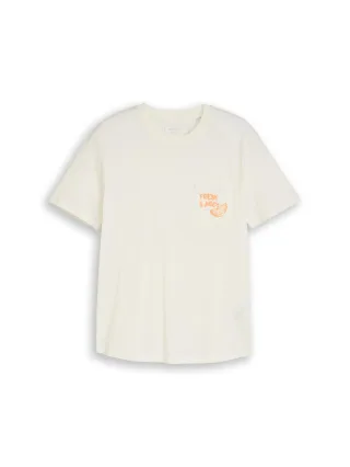 Denim Tom Tailor - T-Shirt mit Brusttasche mit Print wool white - Gr. - S