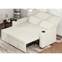 GUNJI Sofa Mit Bettfunktion, mit ausziehbarer sofas wohnzimmer, Hochwertiges Cordsofa mit zwei integrierten Getränkehaltern, ausziehbarem Doppelschlafsofa mit fünf Liegepositionen, geeignet für Wohn- und Schlafzimmer.