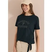 CECIL Rundhalsshirt Sommershirt im Ausbrenner-Look mit Wording