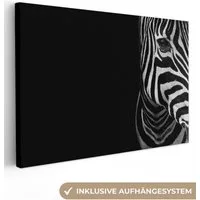 OneMillionCanvasses® Leinwandbild Tiere - Zebra - Schwarz - Weiß, Fotodruck (1 St), Leinwand Bilder Klein, Wand Dekoration Aesthetic 30x20 cm