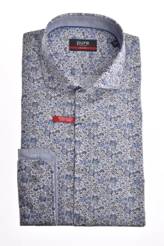 pure - PURE- City Hemd slim fit Langarm blau - Gr. - M