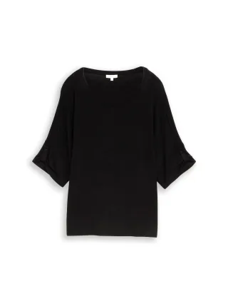 Tom Tailor - T-Shirt mit Turn-Up-Funktion deep black - Gr. - L