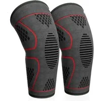 NEENCA Kniebandage Kniebandage Rot 2er Pack – Kompressionsmanschette für Sport & Alltag (Kniebandagen Doppelpack für Sport, Training & Schmerzlinderung, 2er Set rote Kniebandagen für Damen & Herren, beidseitig tragbar), Rote Kniebandage mit 360° Komp