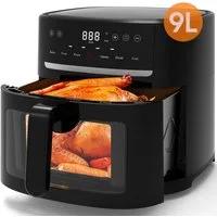 AIMAX Heißluftfritteuse 9L Airfryer xxl, Heissluftfritteuse mit Sichtfenster & Shake-Reminder, 1800 W, Display, 9L, Einstellbare Zeit-/Temperatursteuerung, Sichtfenster