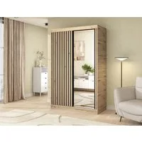 MOEBLO Schiebetürenschrank Giulia (mit Lamellenfront und Spiegel – Funktionaler Stauraum für Ihr Zuhause, Schwebetürenschrank 2-türig Schrank Garderobe Schiebtüren Schlafzimmer, Wohnzimmerschrank mit Spiegel) BxHxT): 120/180 x 204 x 60 cm