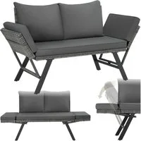tectake Loungeset Rattan Sitzgruppe, 250 kg Belastbarkeit, höhenverstellbare Füße, (Gartenlounge-set Sintra, 1-tlg., geeignet für Outdoor in Grau), UV-beständiges und wetterfestes Geflecht, Dicke des Sitzpolsters 7 cm