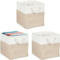 relaxdays Regalkorb Aufbewahrungskorb Leinen im 3er Set, Beige, 28 x 28 x 28 cm