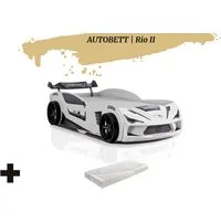 Aileenstore Autobett Rio II (2 teilig), Kinderbett 90 x 200 cm, inkl. Lattenrost, Heckspoiler LED-Beleuchtung