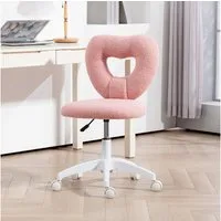 HOMCOM Bürostuhl Drehbar Schreibtischstuhl mit Herzförmige Rückenlehne, ohne Armlehne (Höhenverstellbarer Teddy-Fleece Schminktisch Stuhl, 1 St), für Arbeitszimmer, Rosa