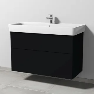 Sanipa 3way Waschtischunterbau zu Geberit Renova Plan Waschtisch mit 2 Auszügen, Schwarz-Matt SF88108